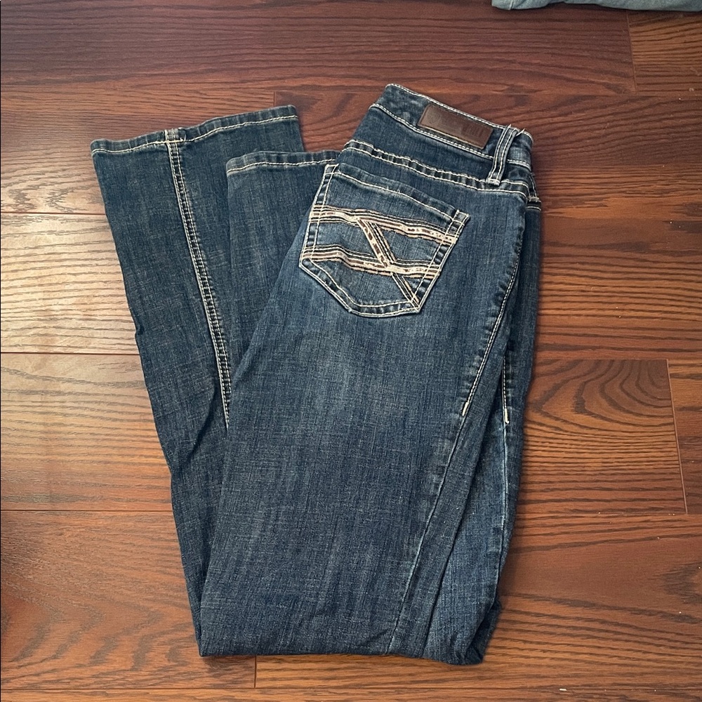 Rock and roll cowgirl dark wash riding jean
